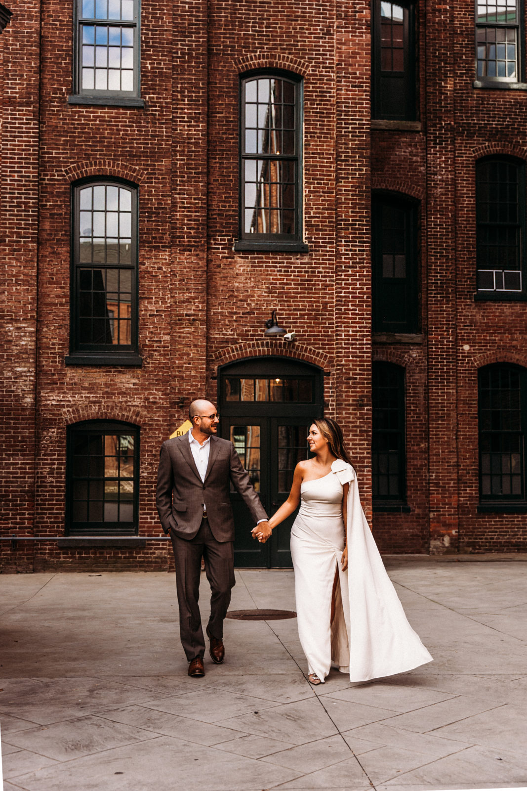 Engaged couple walking