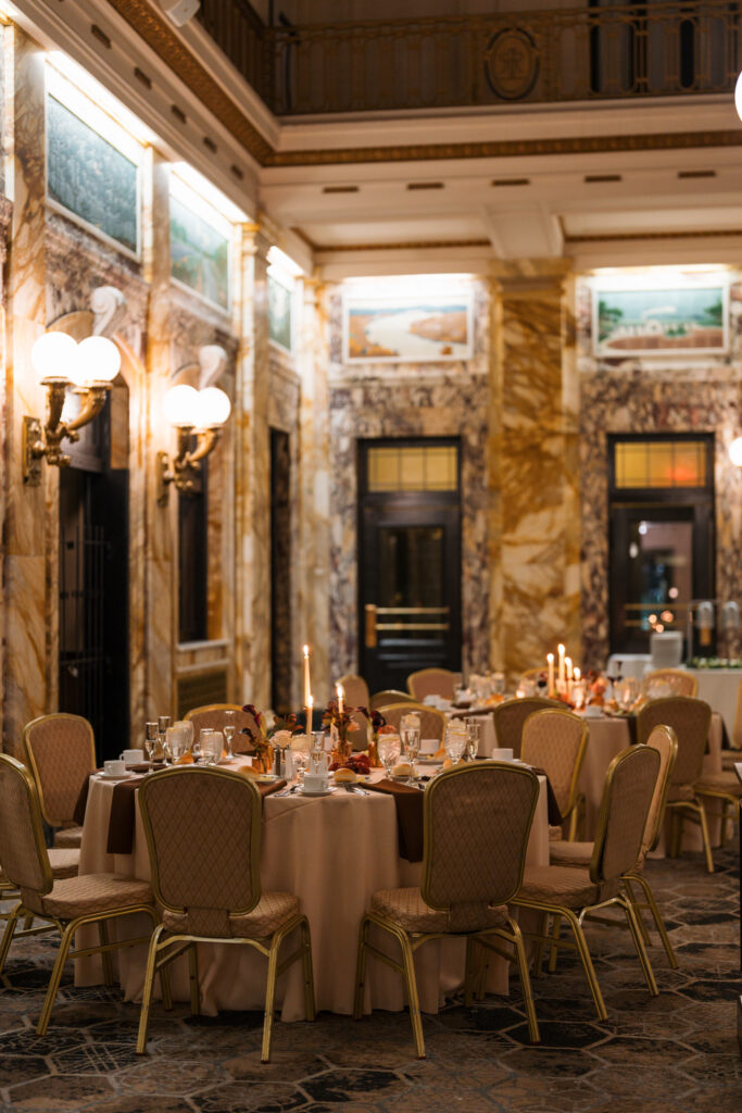 Moody wedding florals designed for a romantic hotel celebration