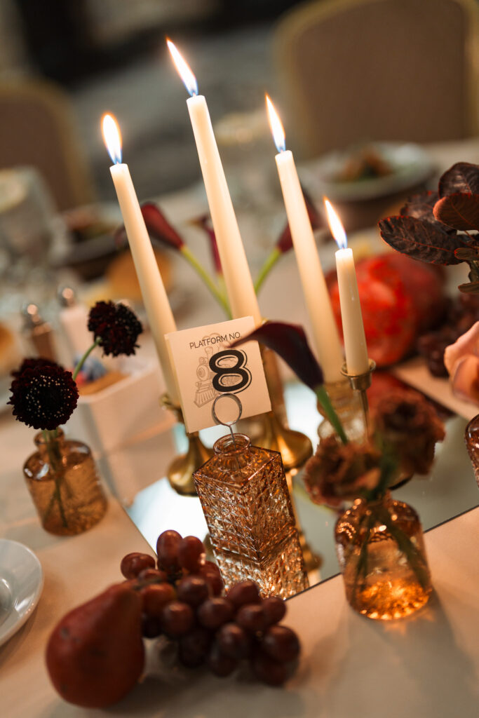 Candlelit wedding table design with warm, romantic lighting