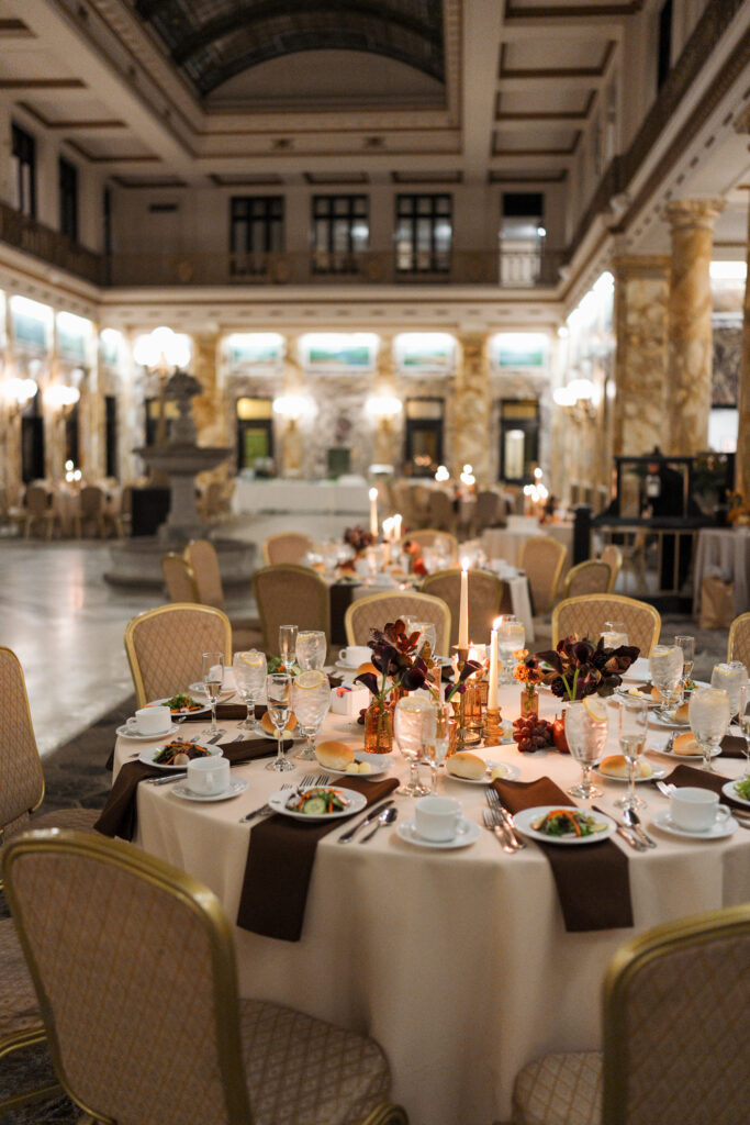 Antique-inspired wedding details at a historic Pennsylvania hotel