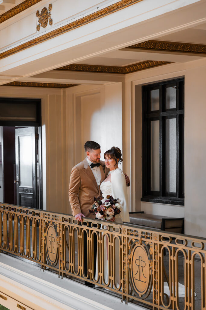 Emotional wedding portraits inside a historic Scranton Pennsylvania hotel