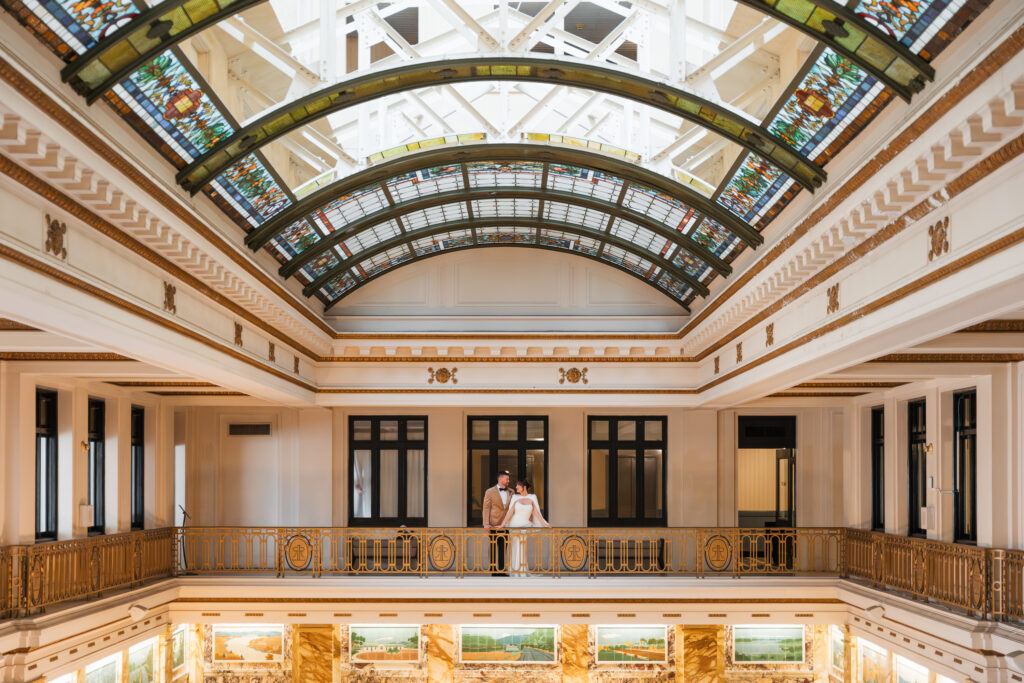 Emotional wedding portraits inside a historic Scranton Pennsylvania hotel
