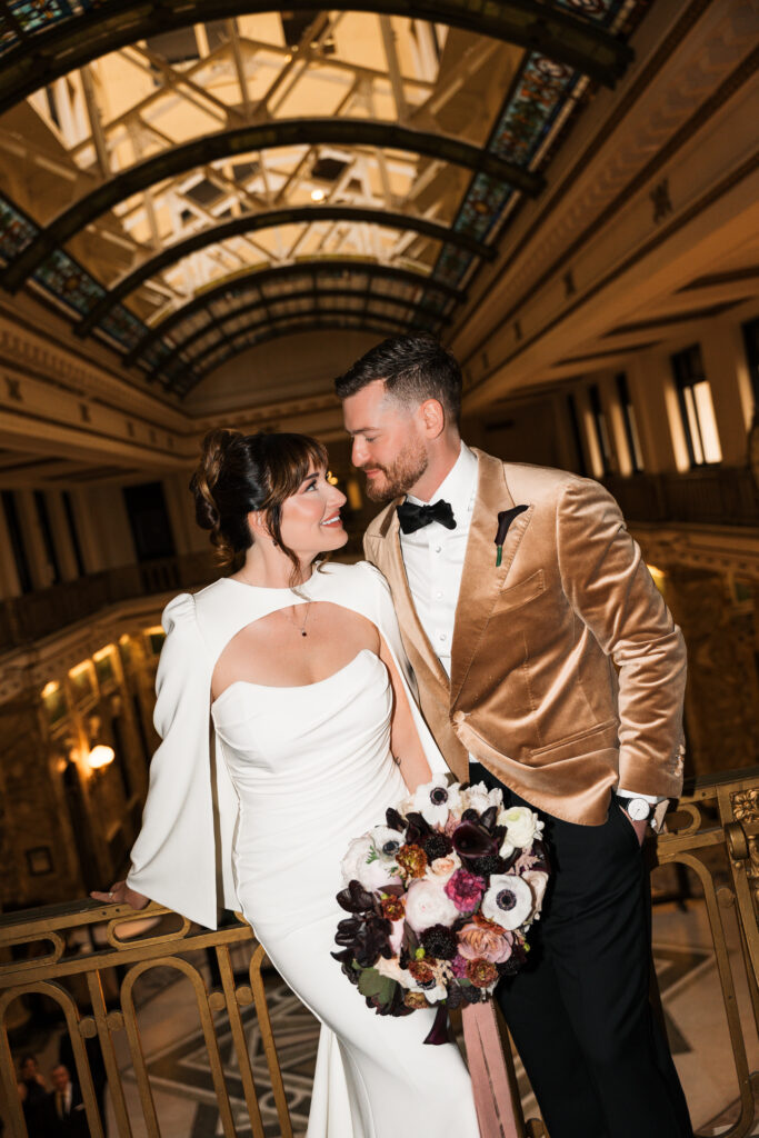 Bride and groom sharing an intimate moment during their Radisson Lackawanna Station Hotel wedding